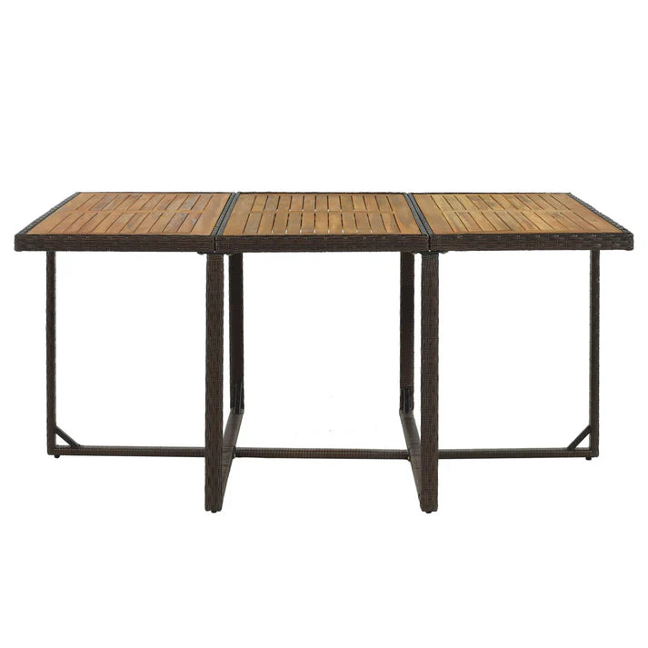 11 Piece Outdoor Dining Set with Wicker Chairs, Ottomans, and Acacia Wood Table