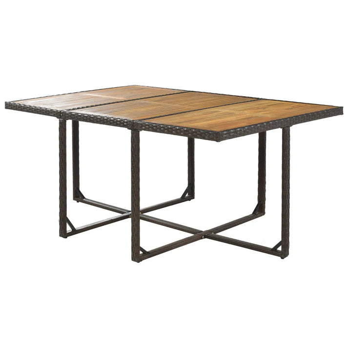 11 Piece Outdoor Dining Set with Wicker Chairs, Ottomans, and Acacia Wood Table