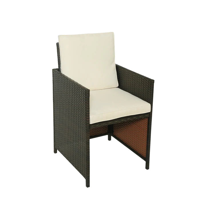 11 Piece Outdoor Dining Set with Wicker Chairs, Ottomans, and Acacia Wood Table