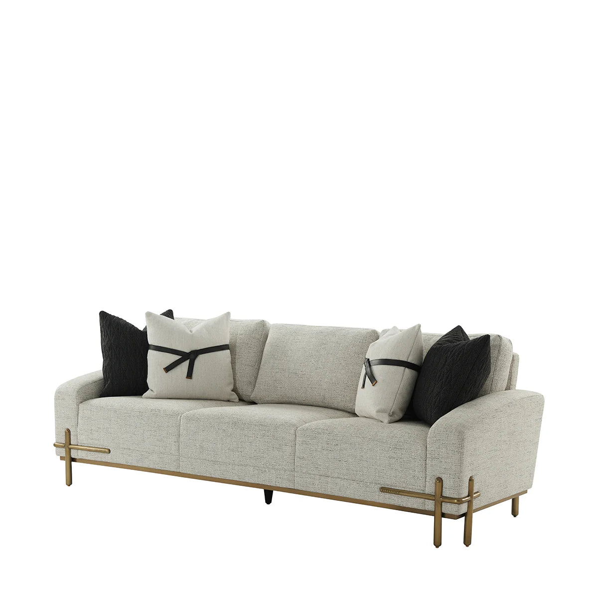 Modern Upholstered, Living Room Sofa with Bronze Metal Accents