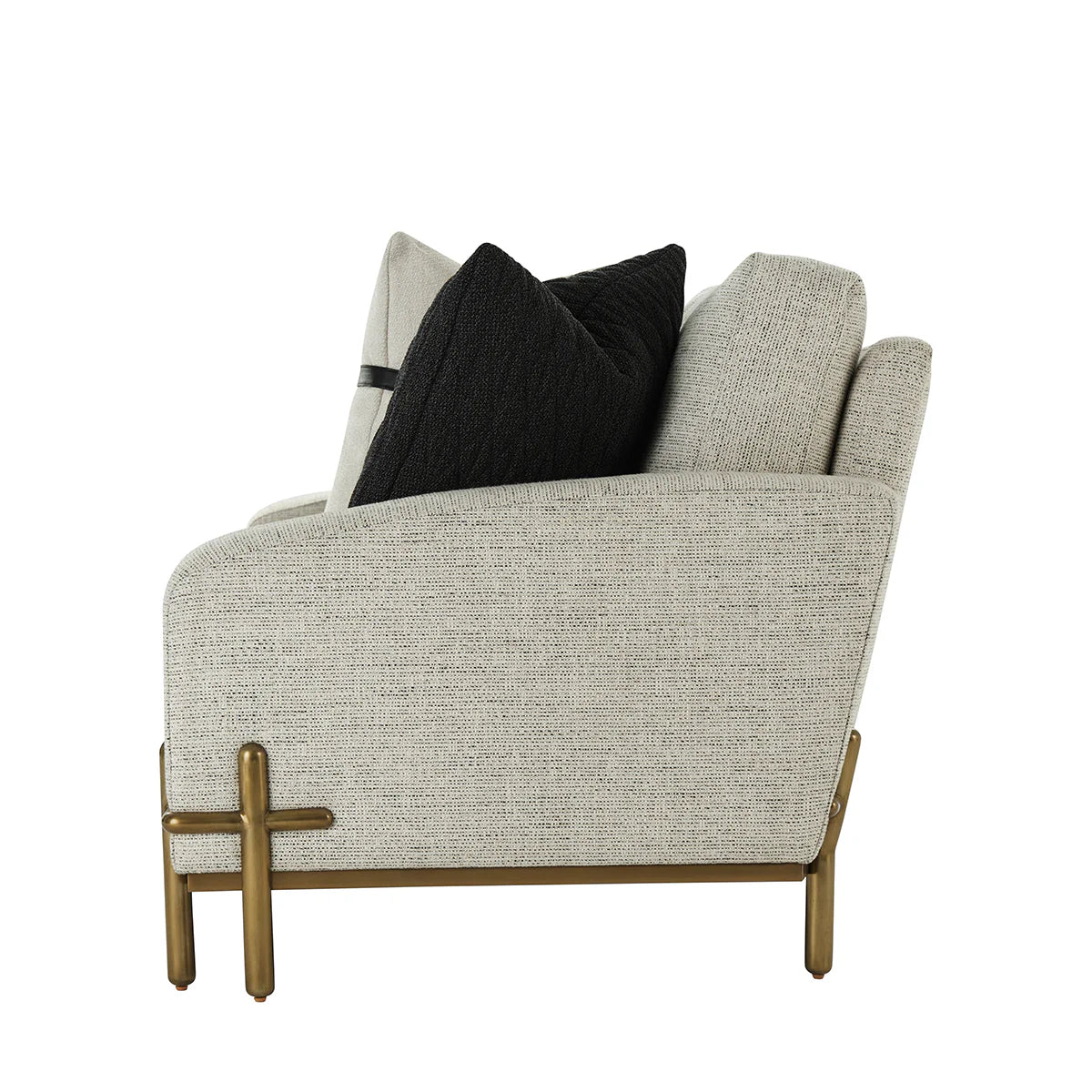 Modern Upholstered, Living Room Sofa with Bronze Metal Accents