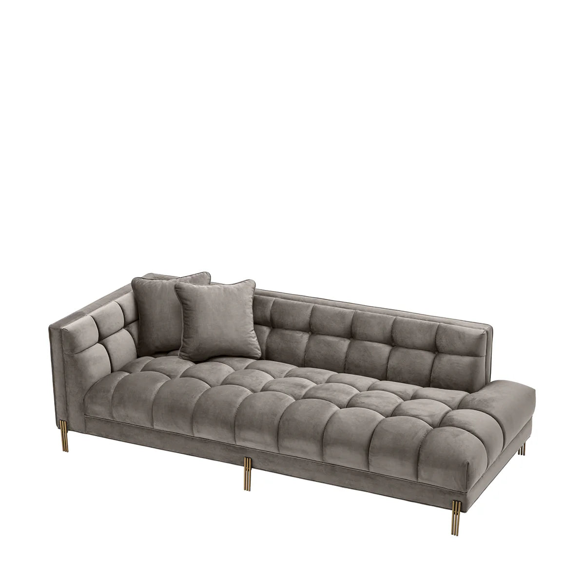 Tufted Gray Velvet, Living Room Lounge Sofa with Gold Legs