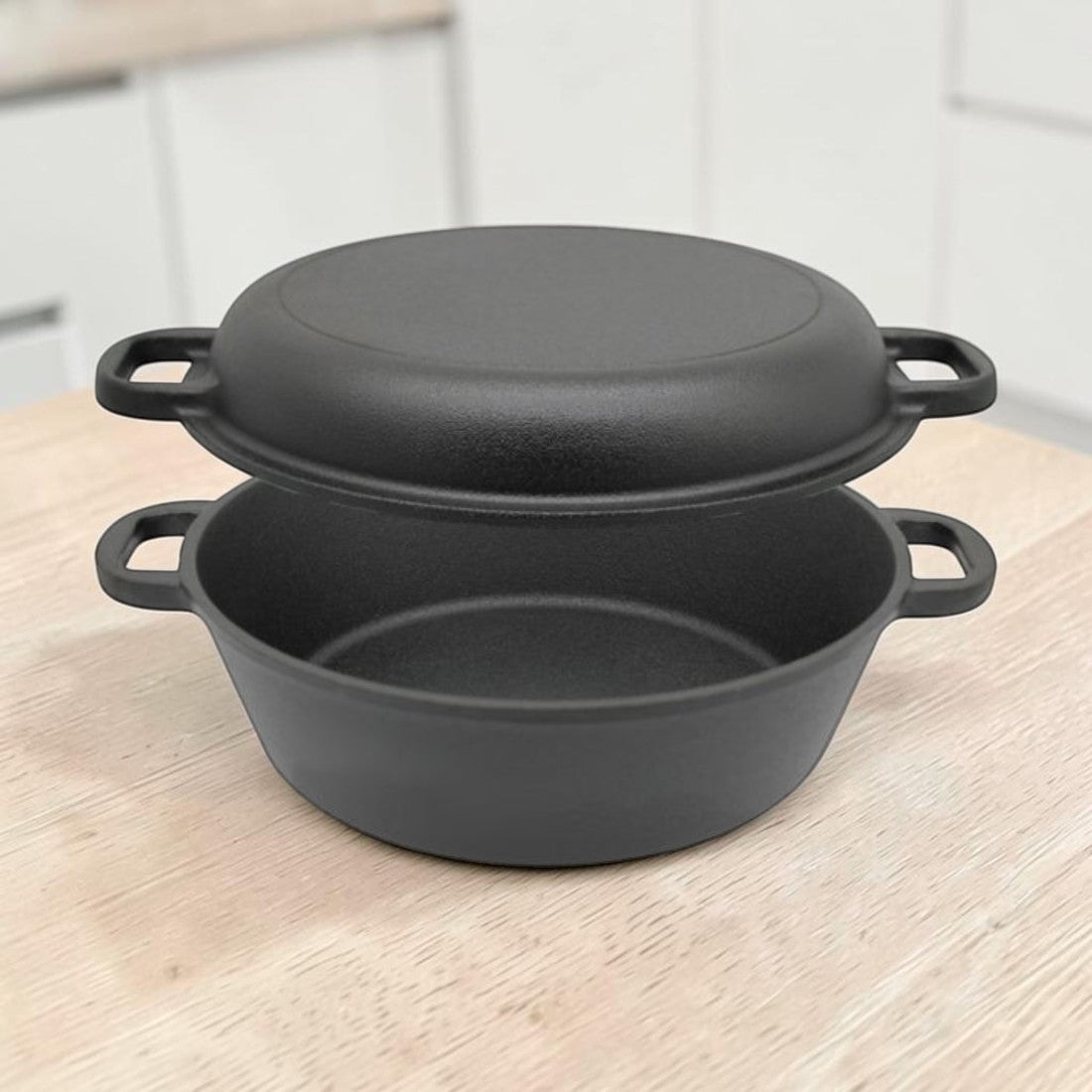 2 in 1 Cast Iron, Double Dutch Oven with Skillet Lid, 3 Qt