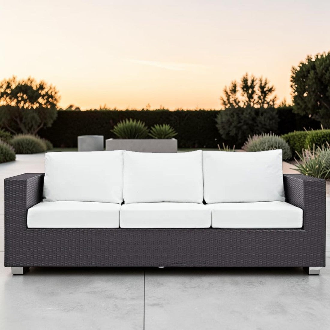 Outdoor Patio Sofa with Wicker Frame and Cushions