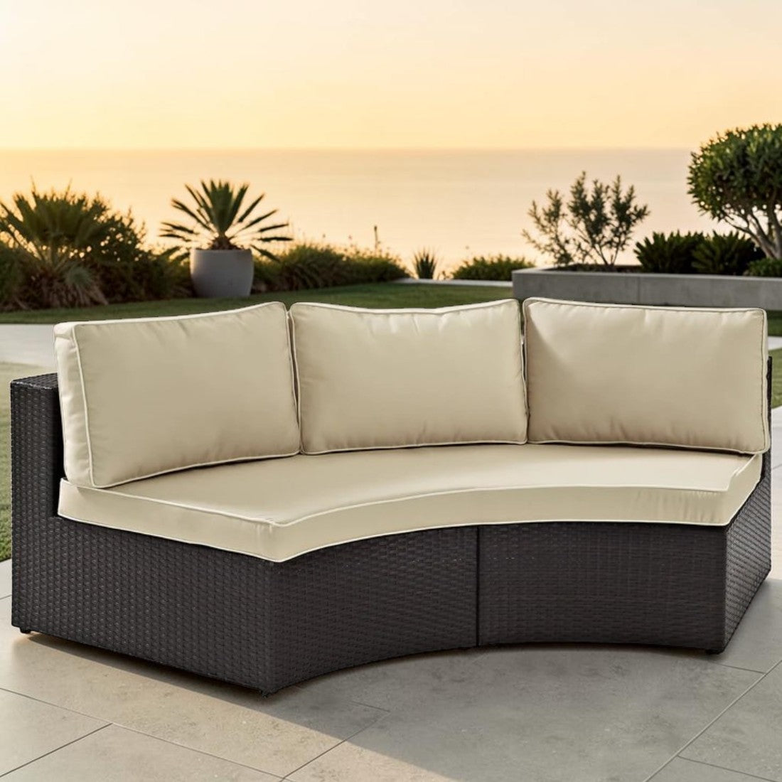 Curved Outdoor Wicker Sectional Sofa with Cushions