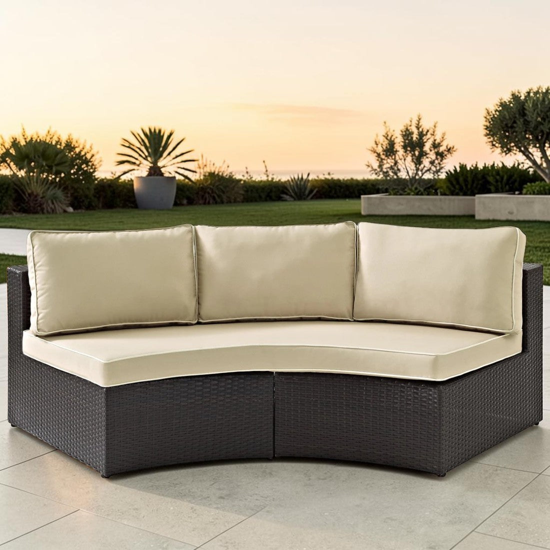 Curved Outdoor Wicker Sectional Sofa with Cushions