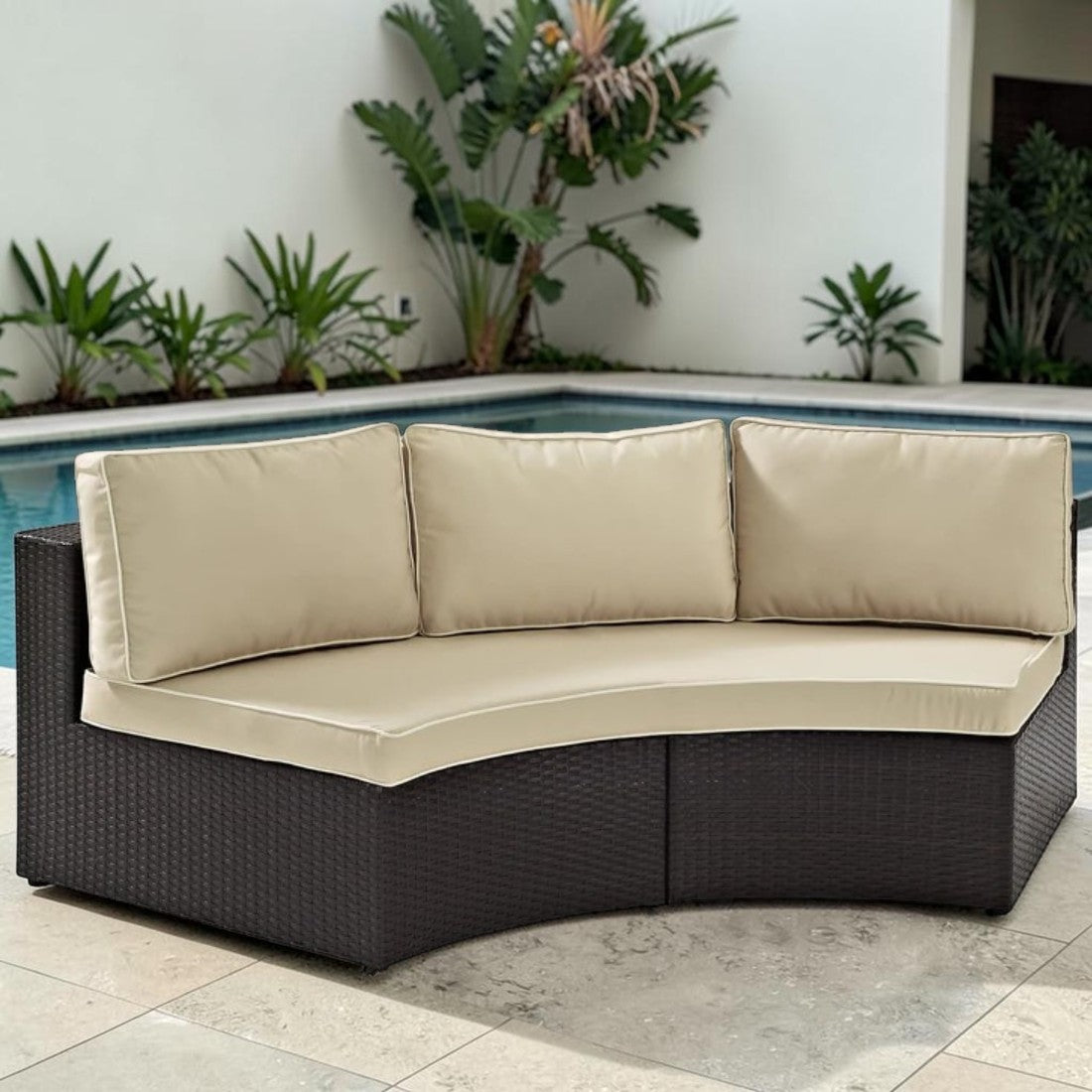 Curved Outdoor Wicker Sectional Sofa with Cushions