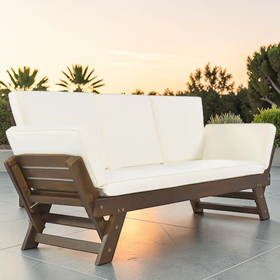 Adjustable Outdoor Wooden Daybed Sofa with Cushions