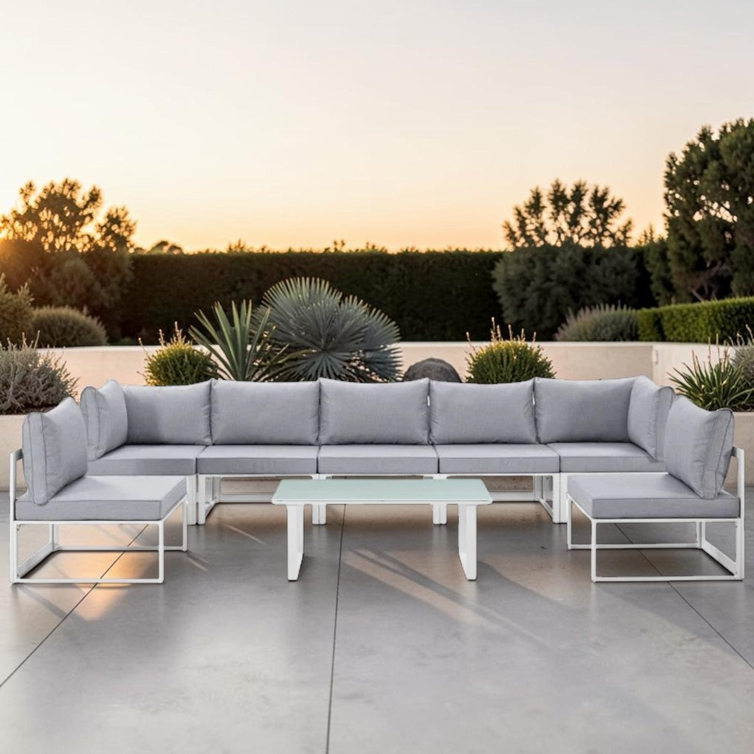 9 Piece Outdoor Sectional Sofa Set with Aluminum Frame and Coffee Table