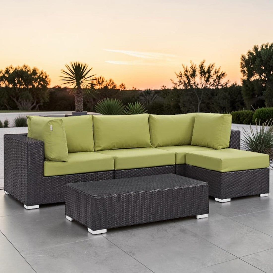 5 Piece Outdoor Sectional Sofa Set with Wicker Frame and Coffee Table