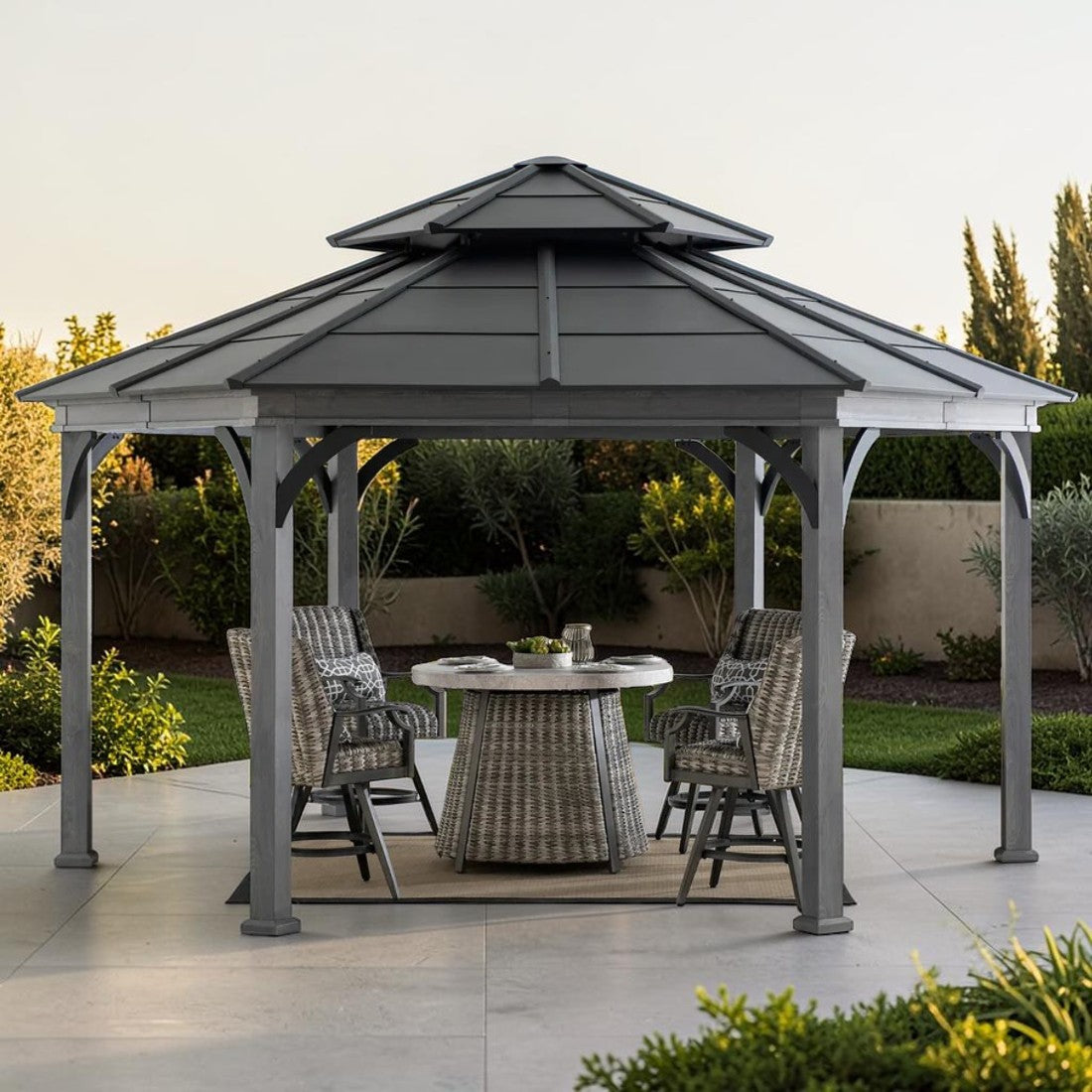 Hexagonal Hardtop Gazebo with Aluminum Frame and Ceiling Hook, 18 ft.