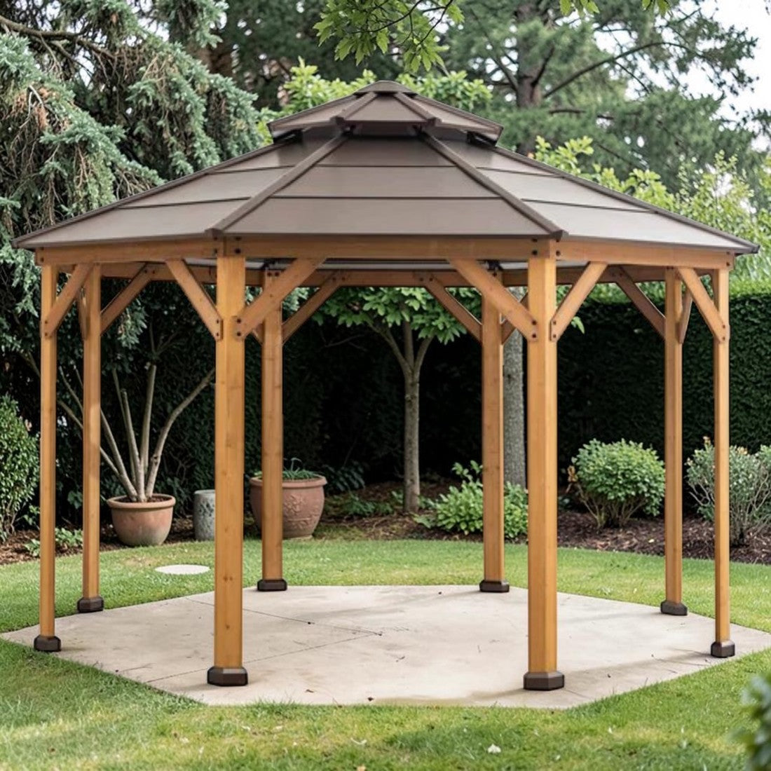 Octagon Wood Gazebo with Steel Hardtop Roof, 13 ft.