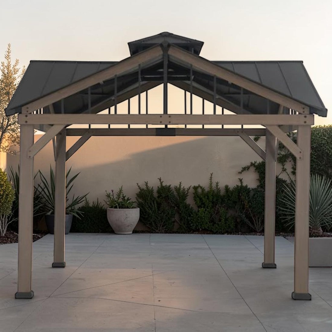 Wooden Hardtop Gazebo with Gable Roof and Roof Vent, 12 ft.