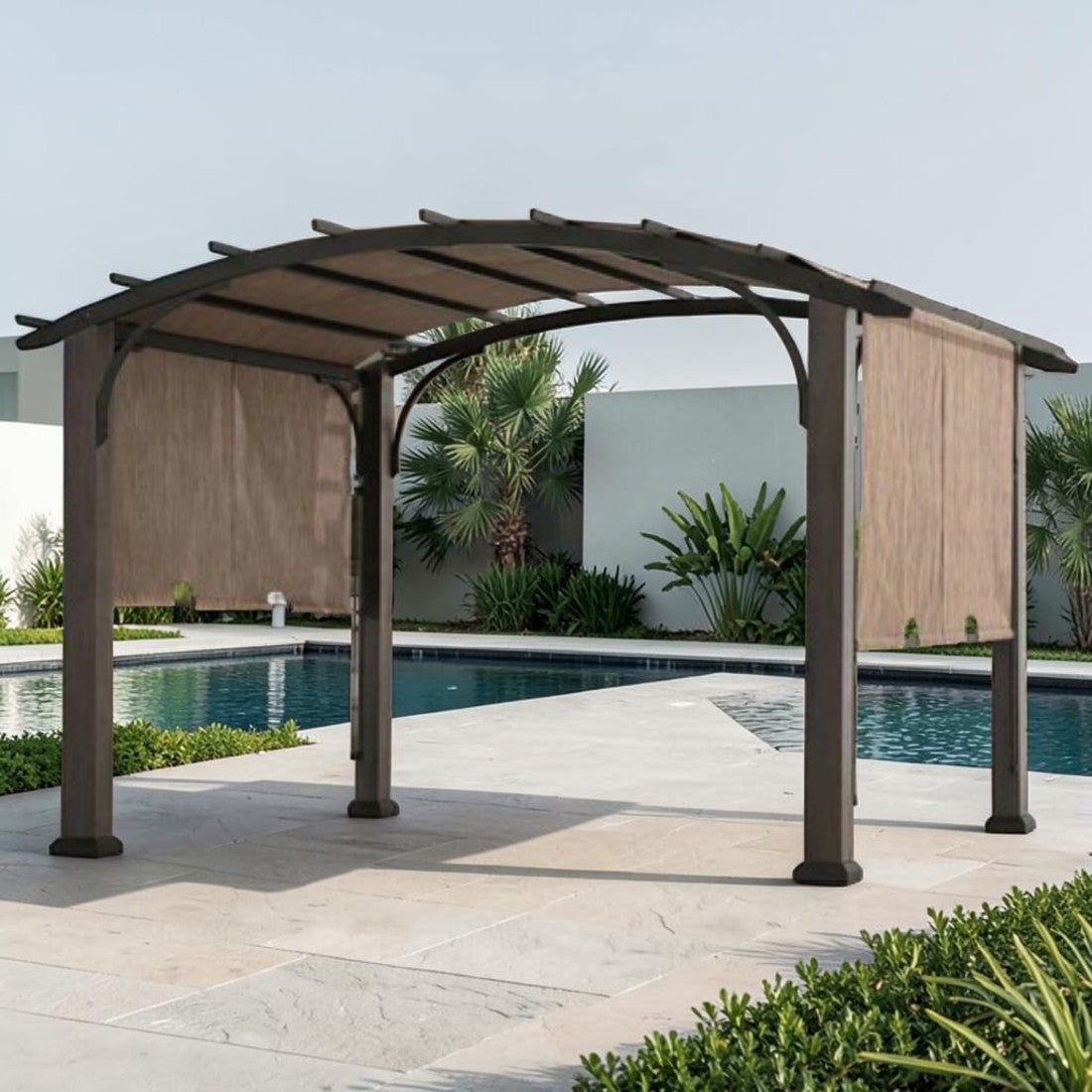 Metal Pergola with Retractable Canopy and Curved Roof, 10 ft. x 12 ft.