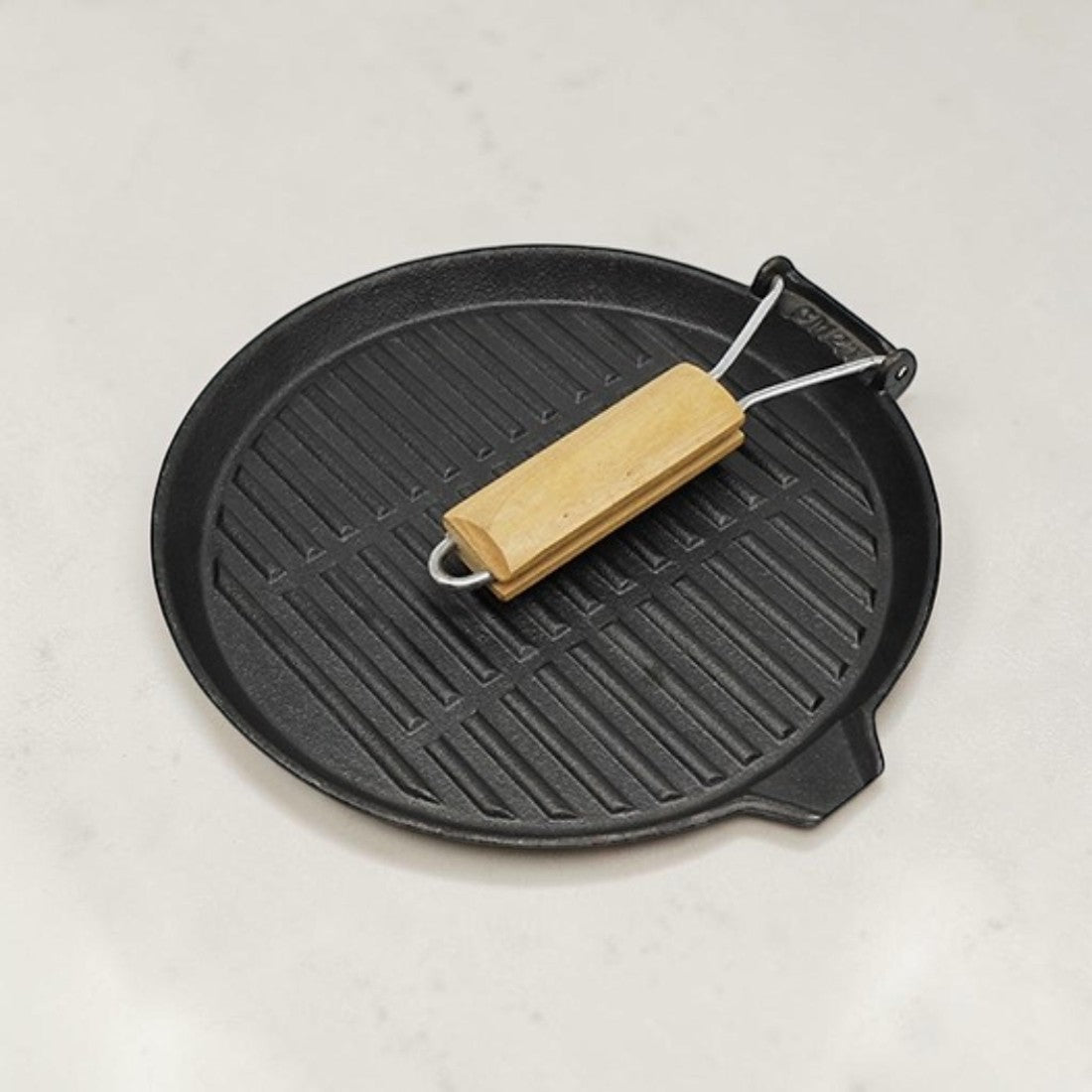 Cast Iron, Kitchen Grill Pan with Wooden Handle, 10.6 Inch