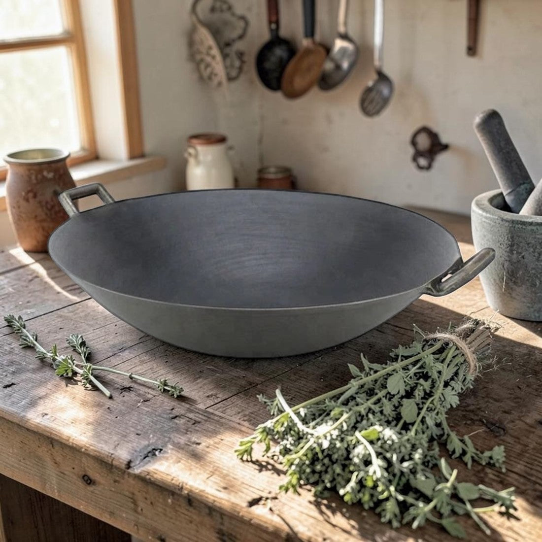 Cast Iron, Kitchen Wok with Dual Handles, 14"