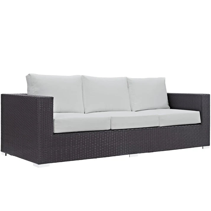 Outdoor Patio Sofa with Wicker Frame and Cushions