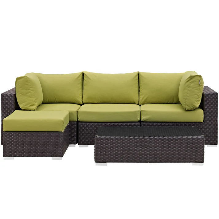 5 Piece Outdoor Sectional Sofa Set with Wicker Frame and Coffee Table