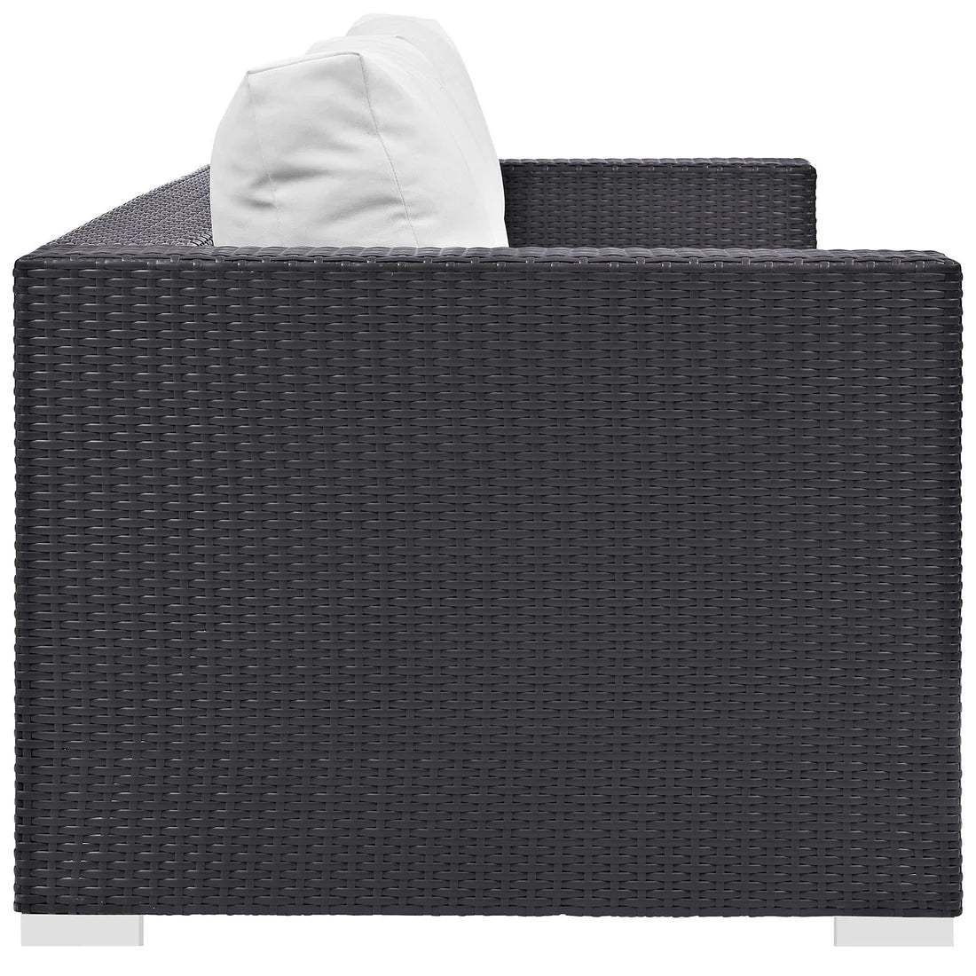 Outdoor Patio Sofa with Wicker Frame and Cushions