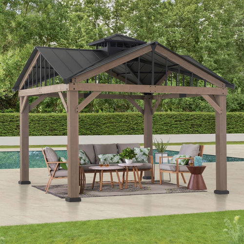 Wooden Hardtop Gazebo with Gable Roof and Roof Vent, 12 ft.