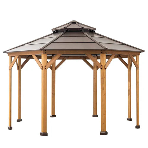 Octagon Wood Gazebo with Steel Hardtop Roof, 13 ft.