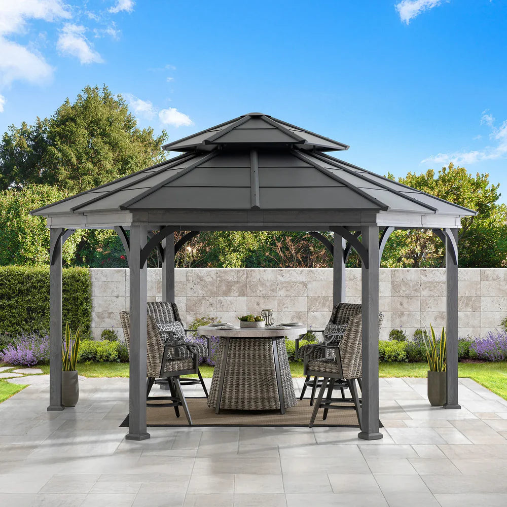 Hexagonal Hardtop Gazebo with Aluminum Frame and Ceiling Hook, 18 ft.