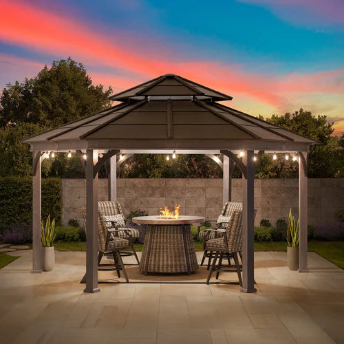 Hexagonal Hardtop Gazebo with Aluminum Frame and Ceiling Hook, 18 ft.