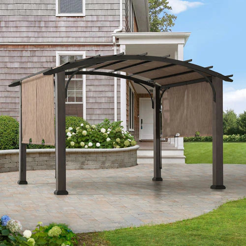 Metal Pergola with Retractable Canopy and Curved Roof, 10 ft. x 12 ft.
