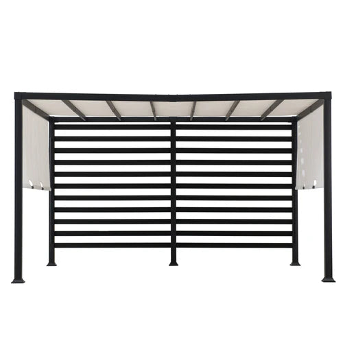 Steel Pergola with Adjustable Canopy and Privacy Wall, 10 ft. x 12 ft.