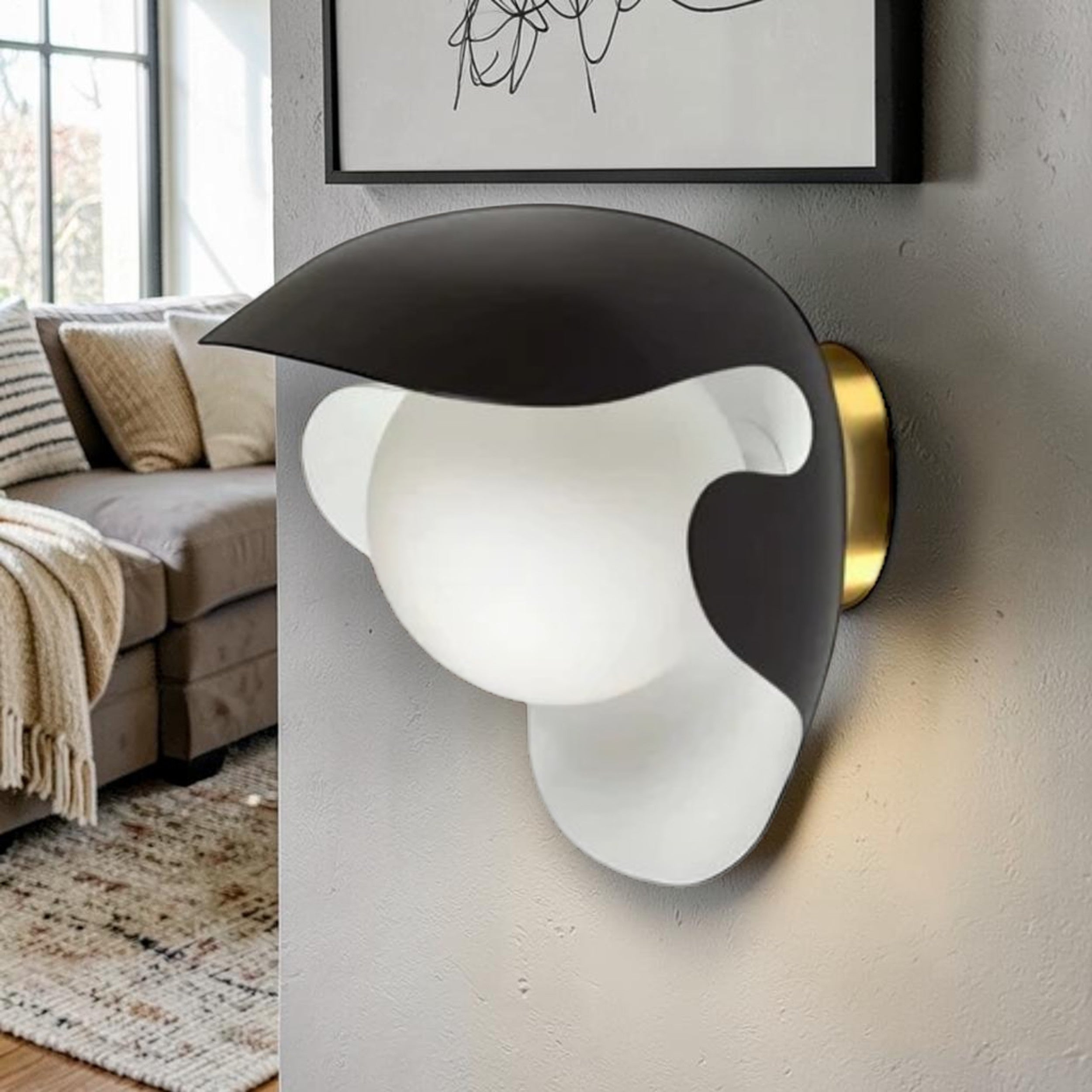 Modern Black, Wall Light with Opal Glass Globe