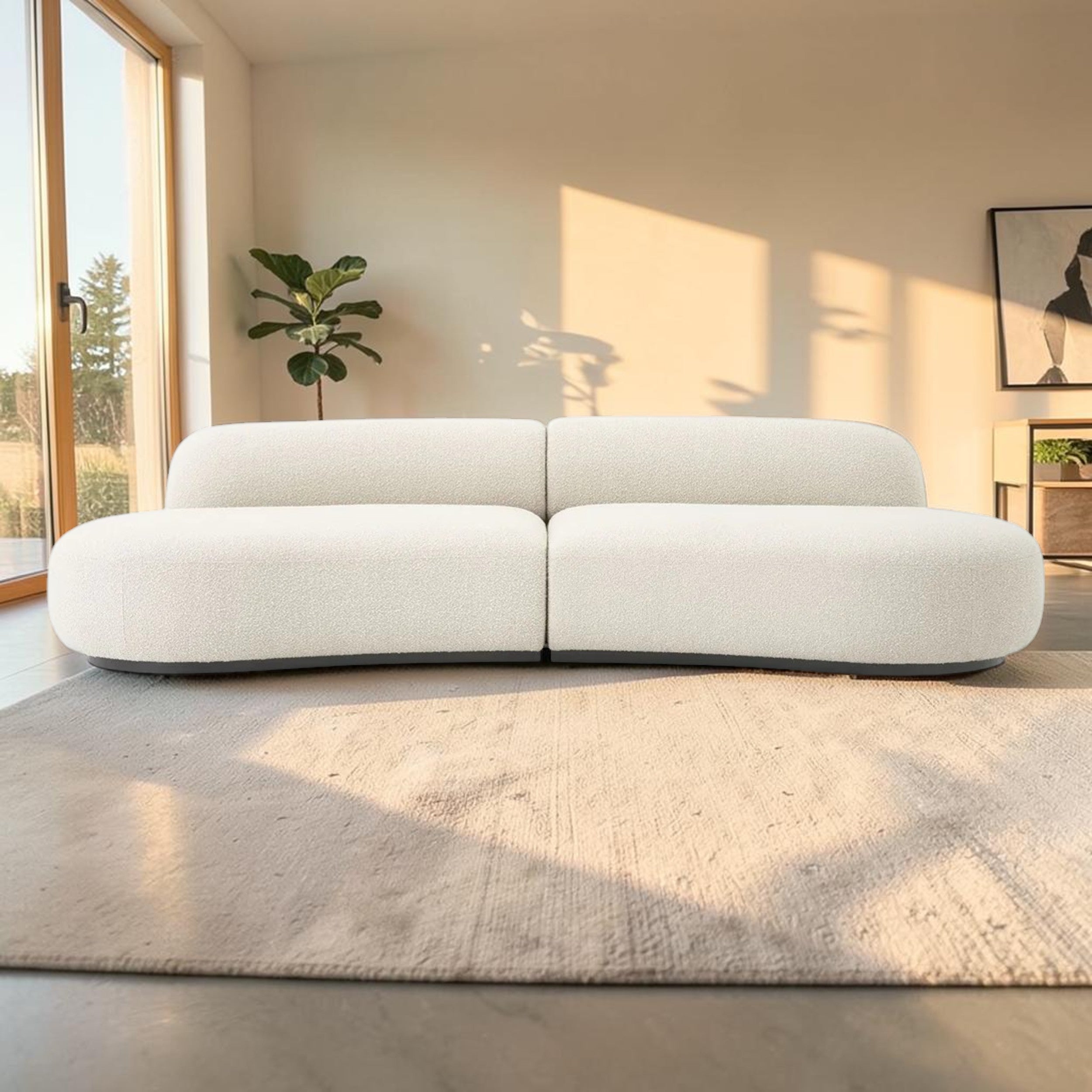 Curved Cream Bouclé, Living Room Sofa