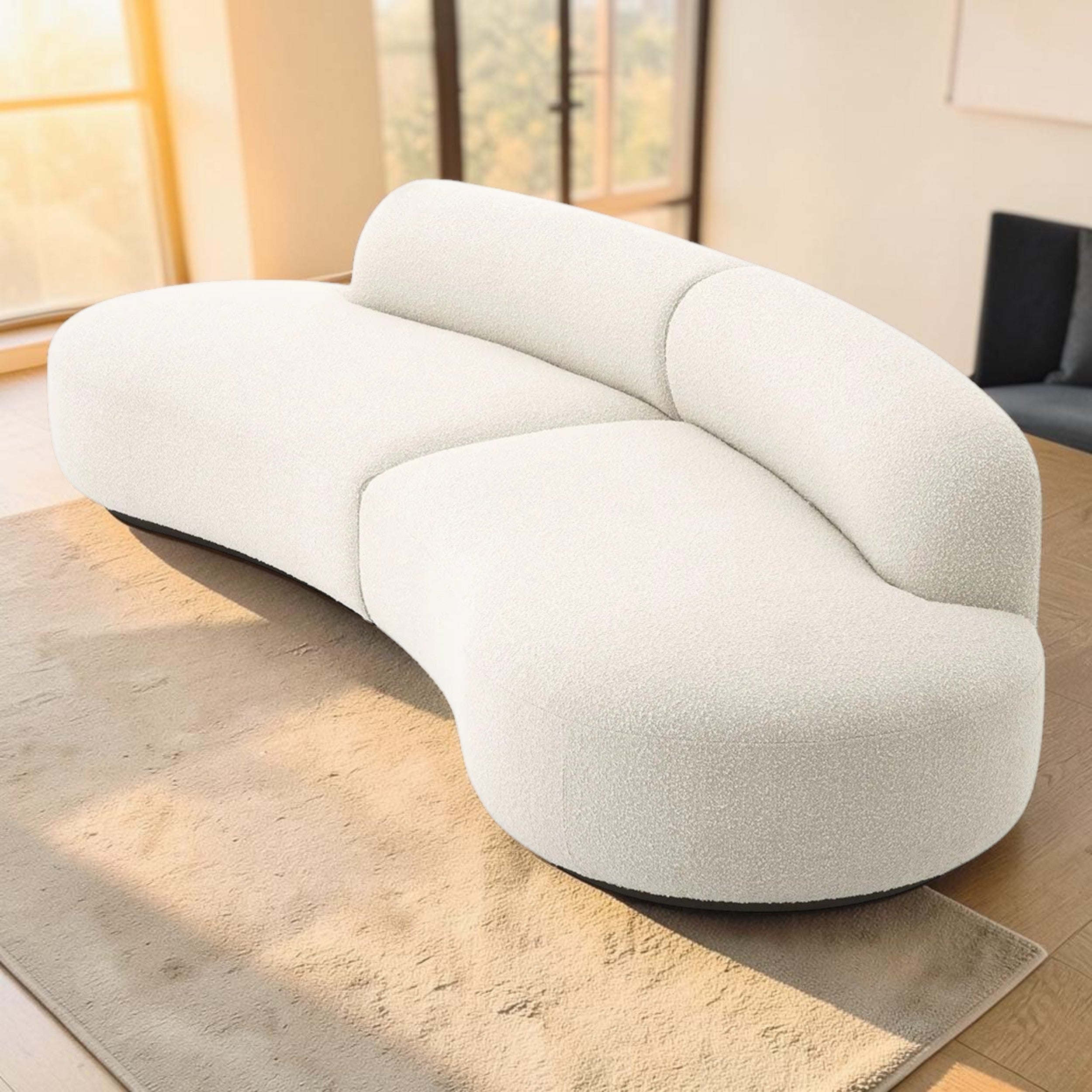 Curved Cream Bouclé, Living Room Sofa