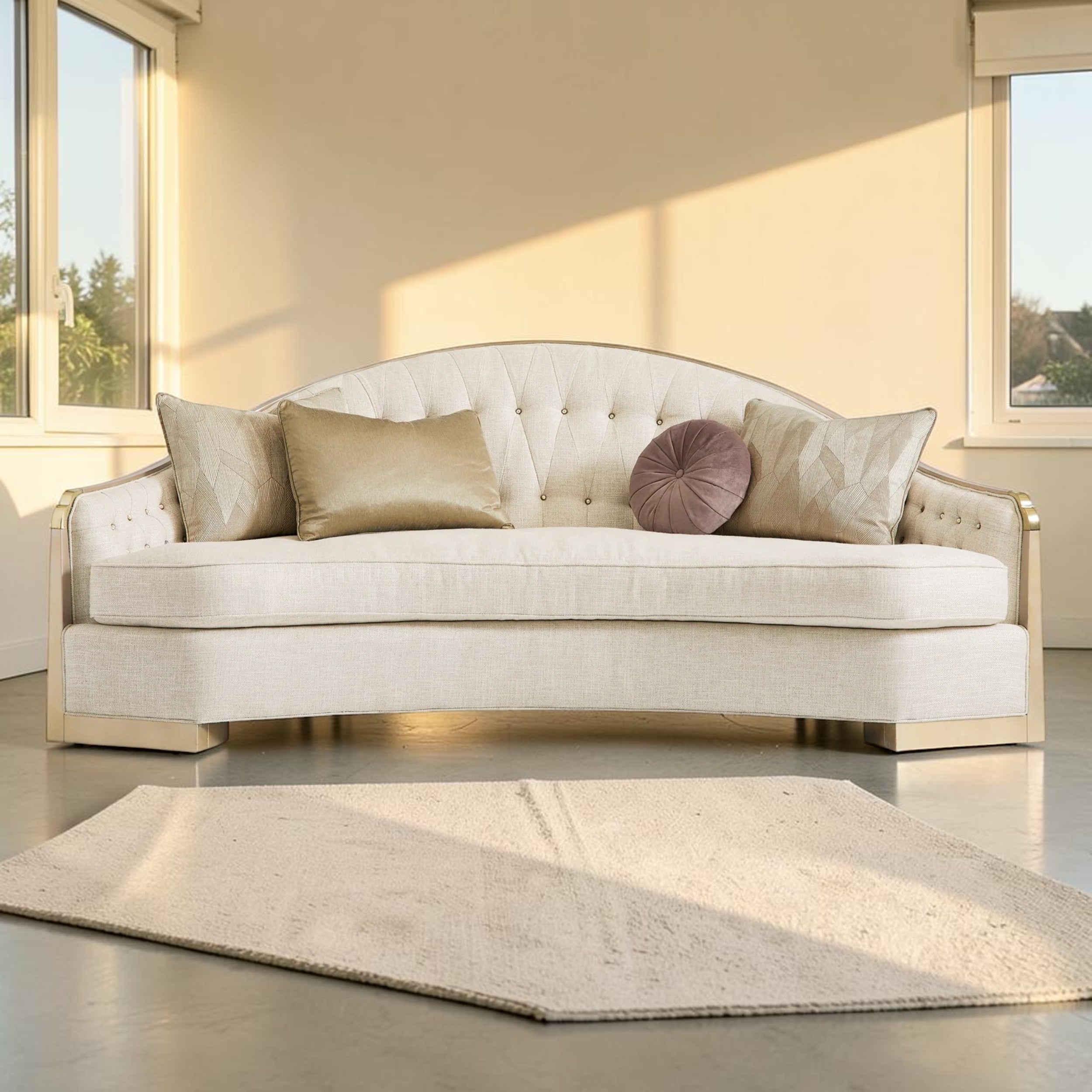 Curved Linen, Living Room Sofa with Tufted Backrest