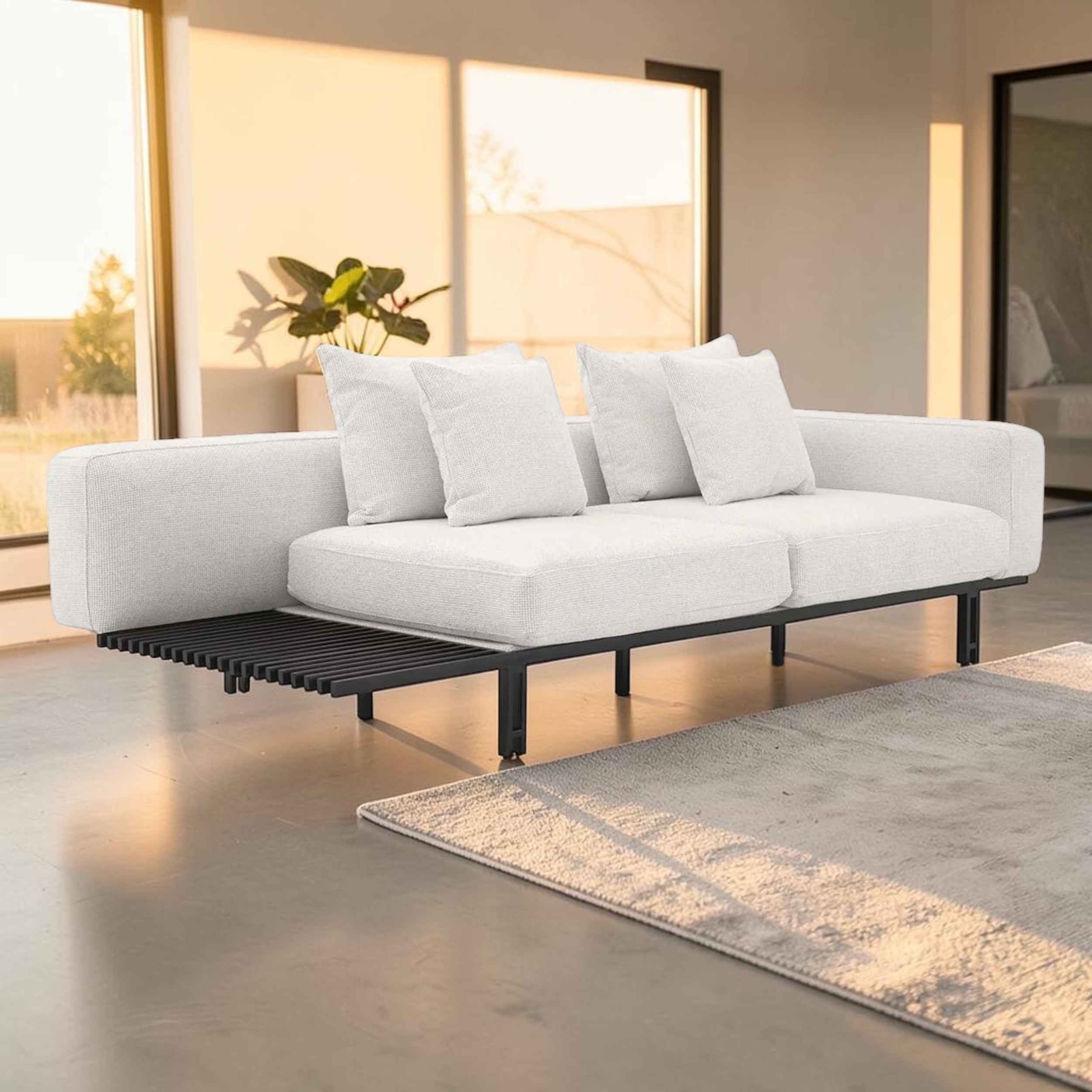 Modern Off White, Living Room Sofa with Integrated Side Table