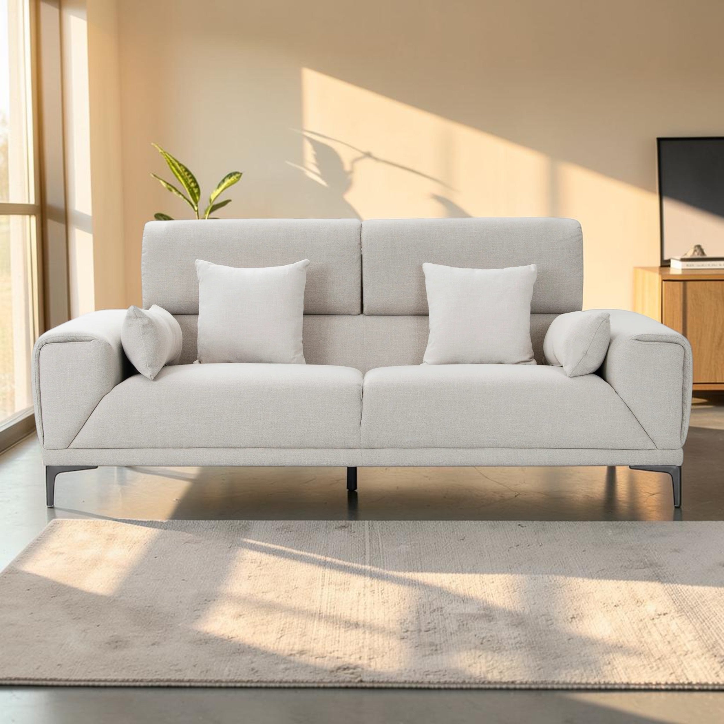 Beige Chenille, Living Room Sofa with Adjustable Backrest
