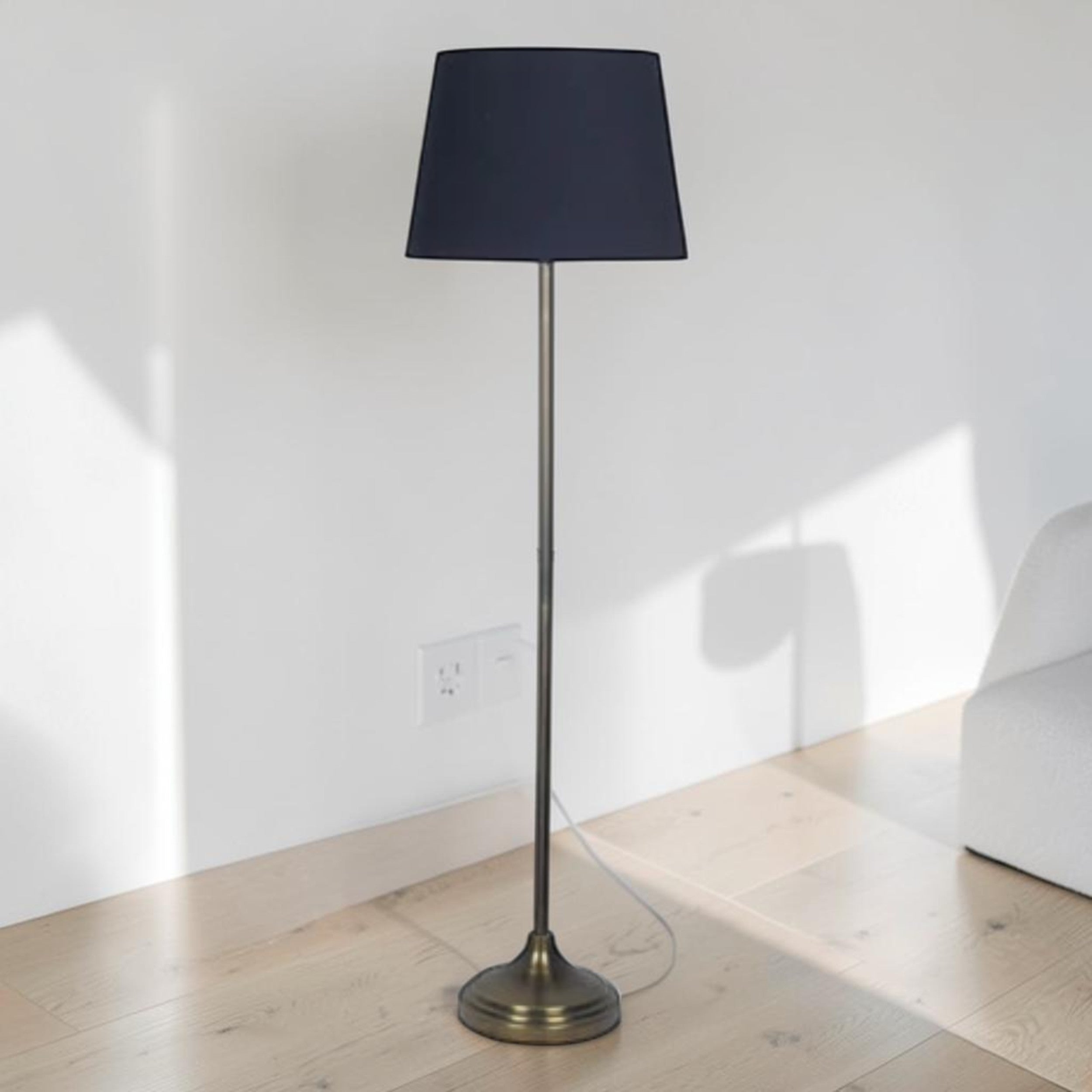 Modern Black Shade, Floor Lamp with Antique Brass Finish