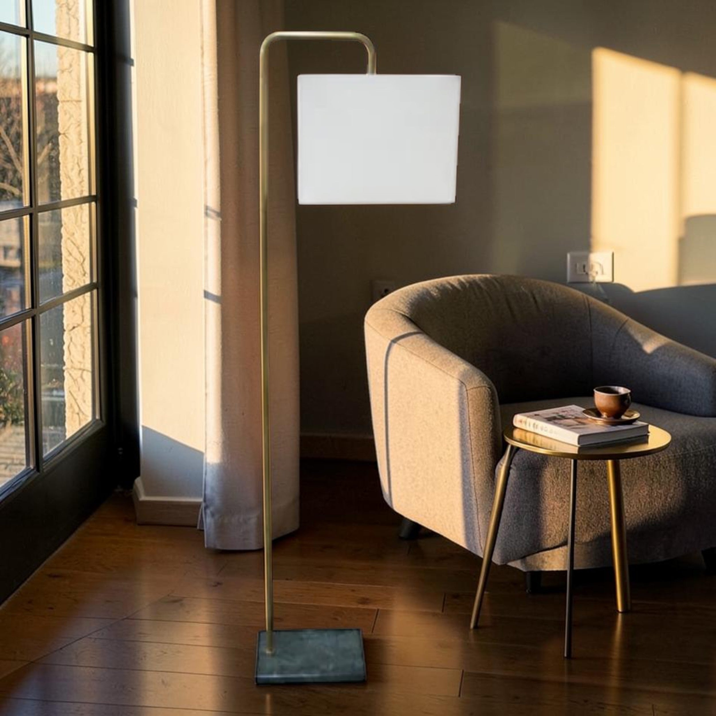 Antique Brass, Floor Lamp with Marble Base