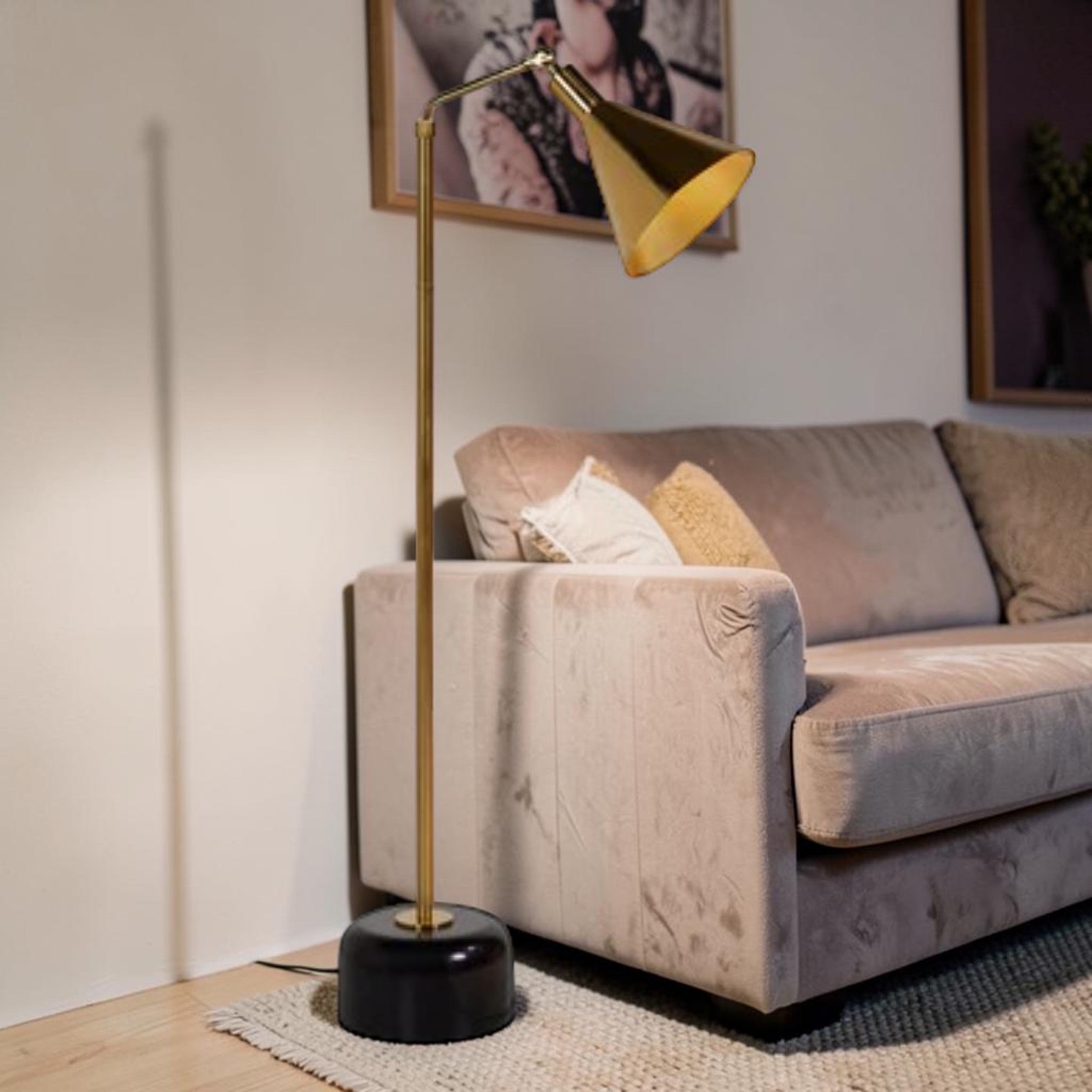 Adjustable Metal, Floor Lamp with Antique Gold Finish