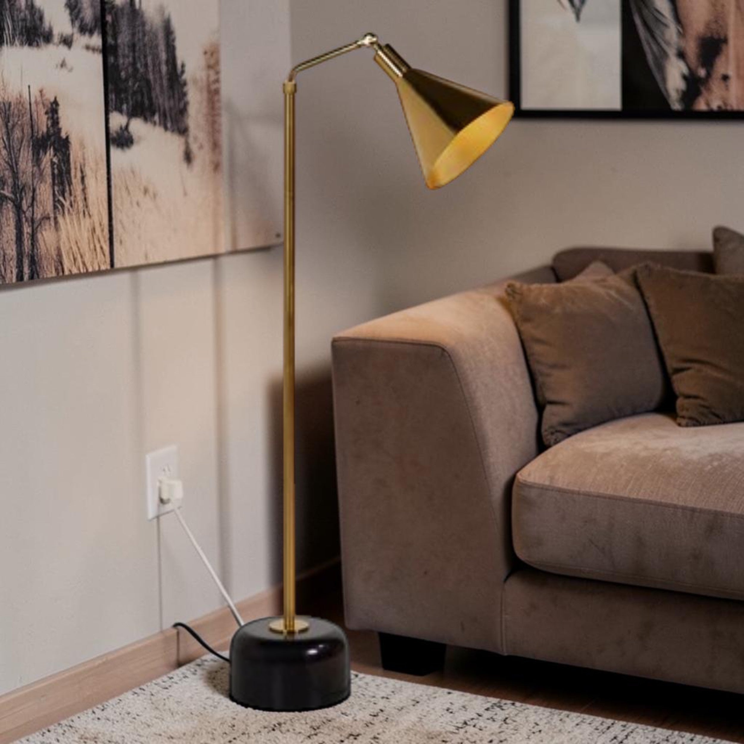 Adjustable Metal, Floor Lamp with Antique Gold Finish