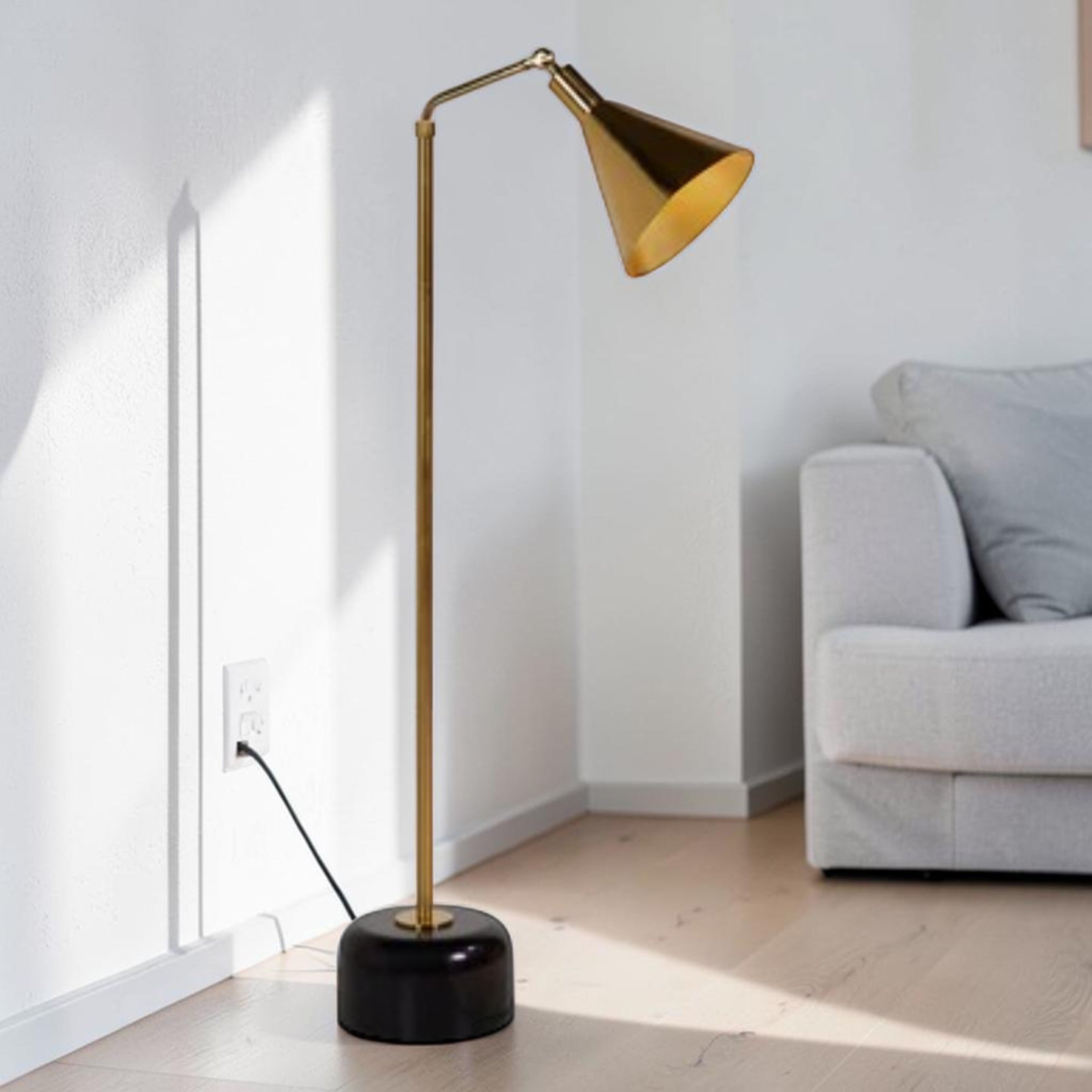 Adjustable Metal, Floor Lamp with Antique Gold Finish