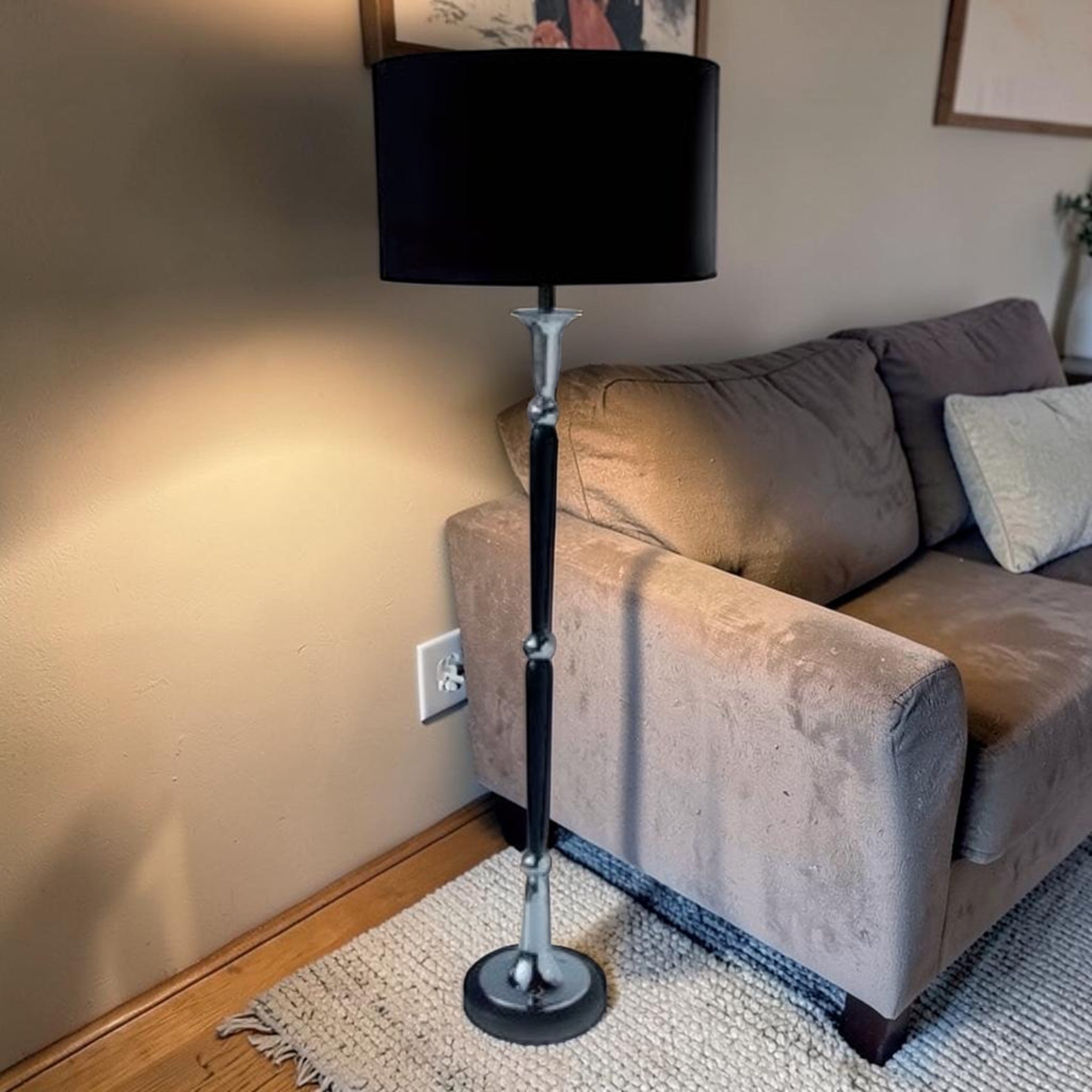 Modern Chrome Floor Lamp with Black Shade