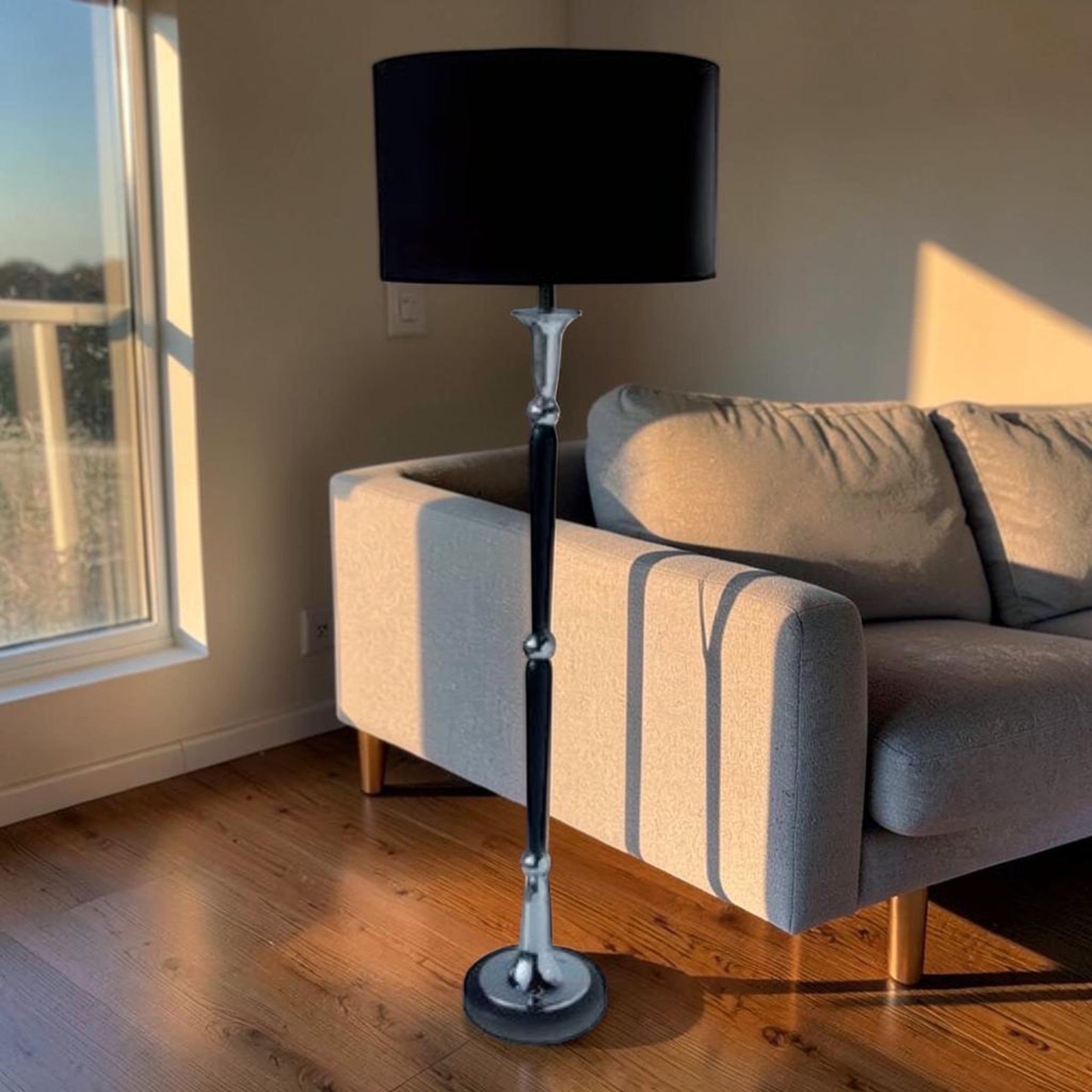 Modern Chrome Floor Lamp with Black Shade