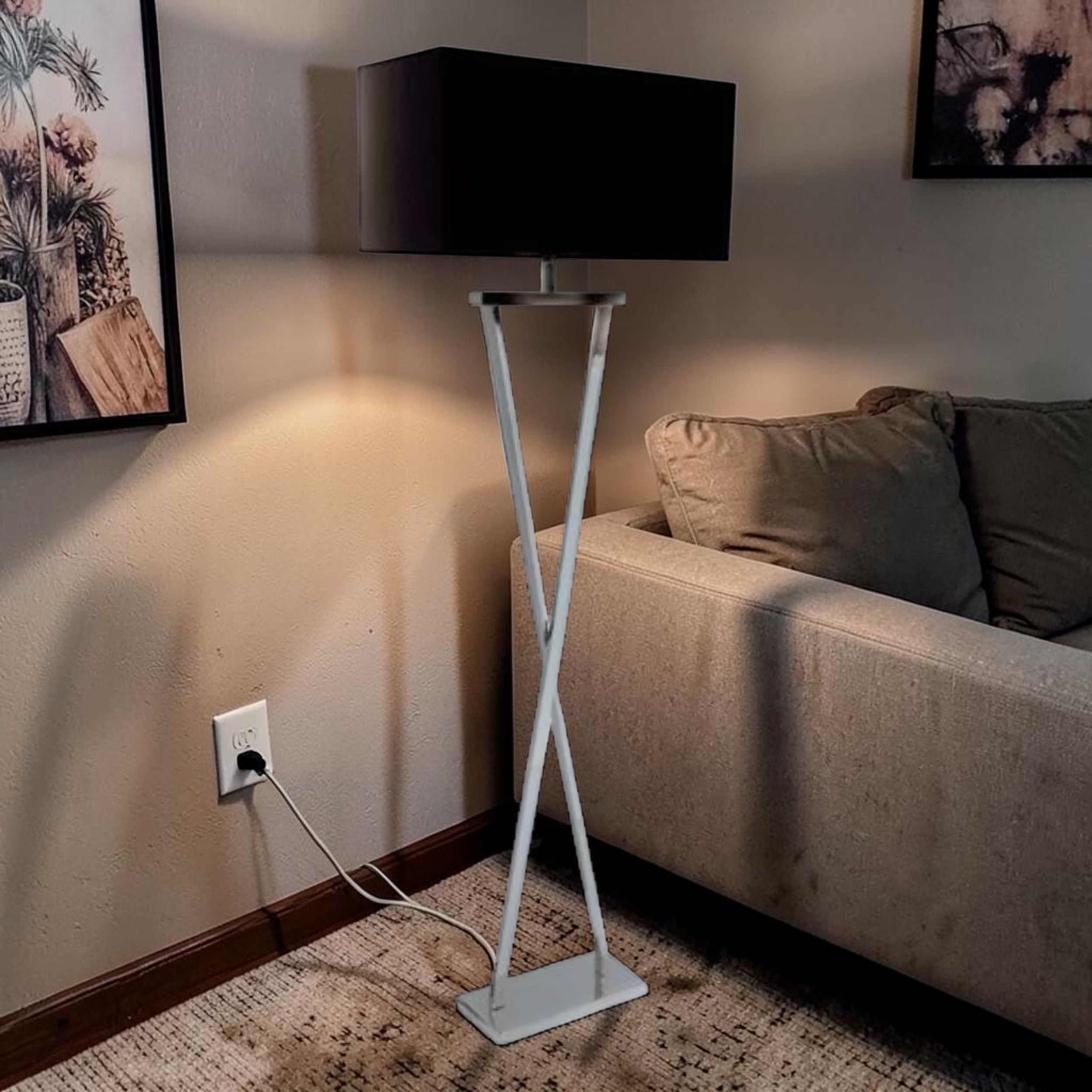 Modern Floor Lamp with Stainless Steel X-Base