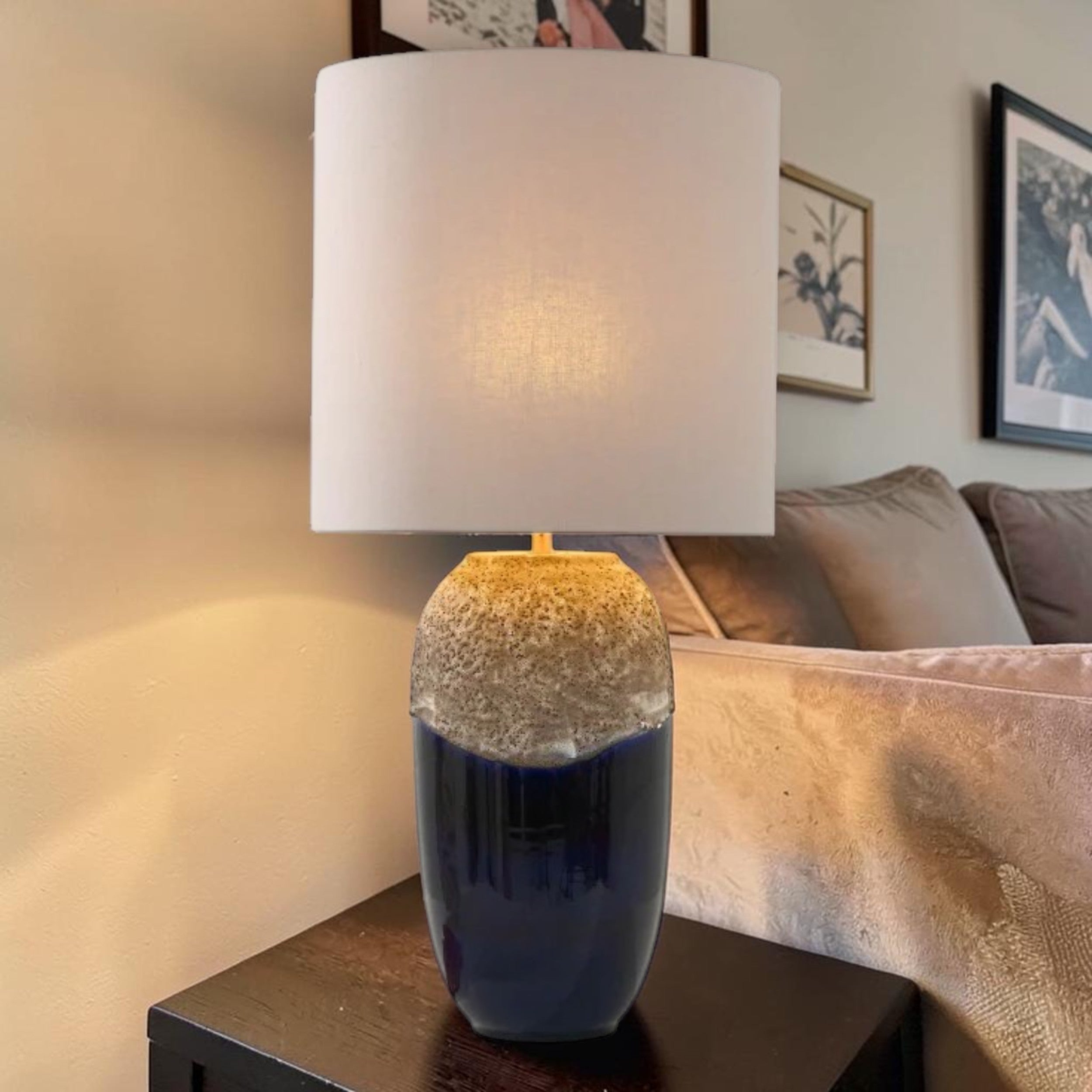 Vintage Ceramic, Table Lamp with Blue Glazed Base
