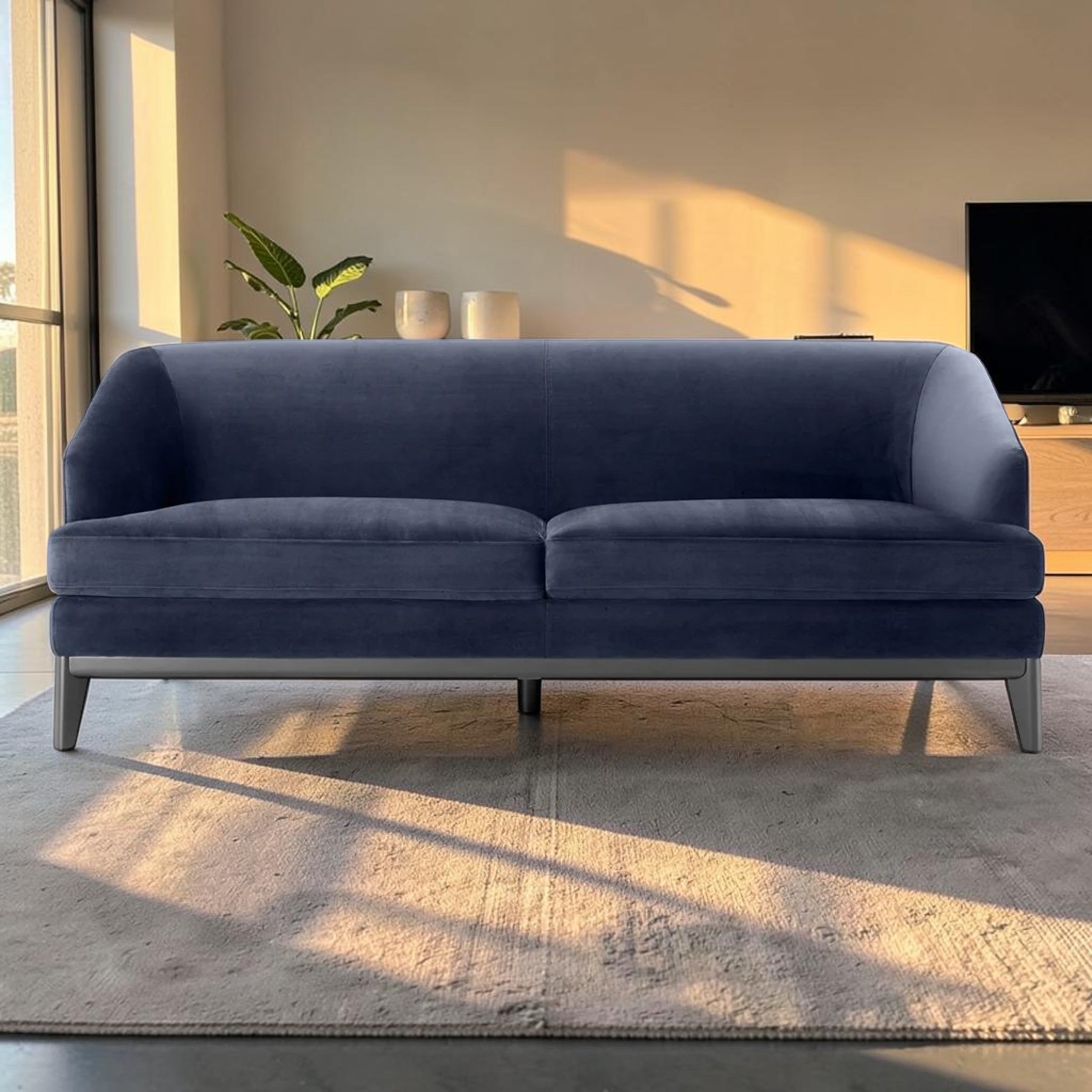 Midnight Blue Velvet, Living Room Sofa with Tapered Legs