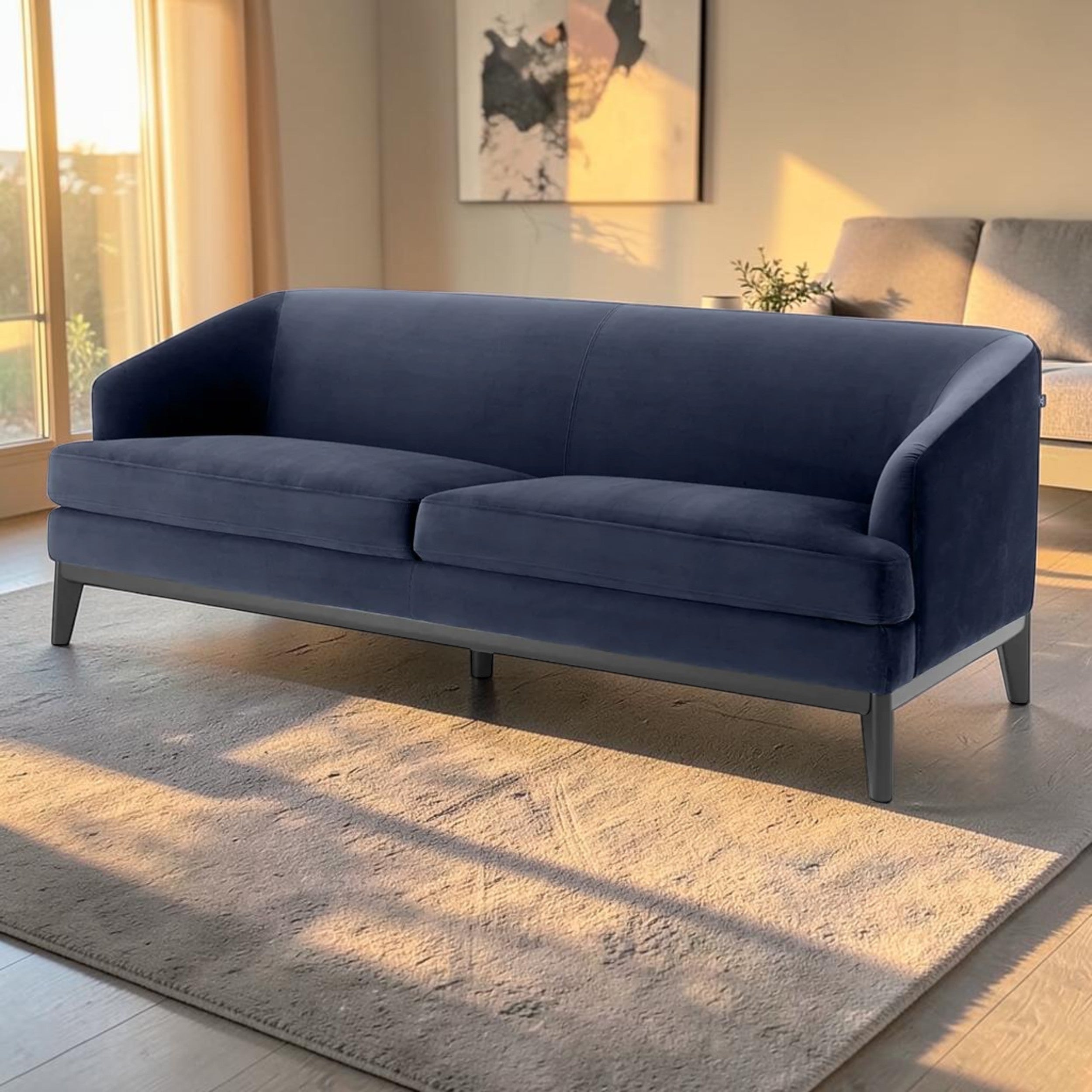 Midnight Blue Velvet, Living Room Sofa with Tapered Legs