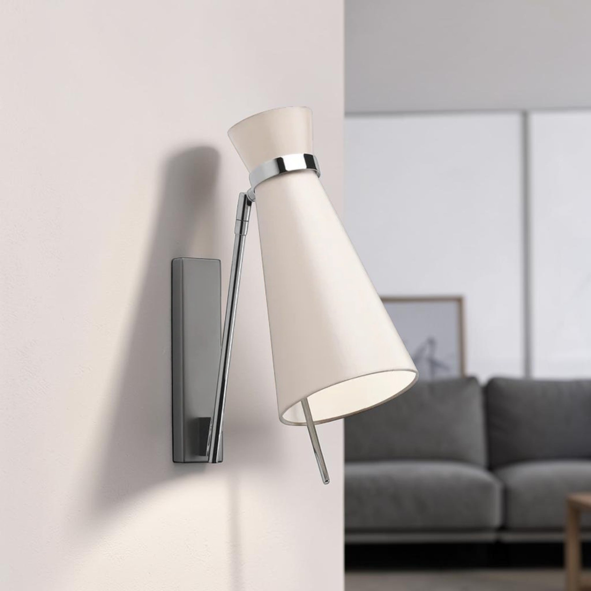Adjustable, Chrome Wall Light with Conical Shade