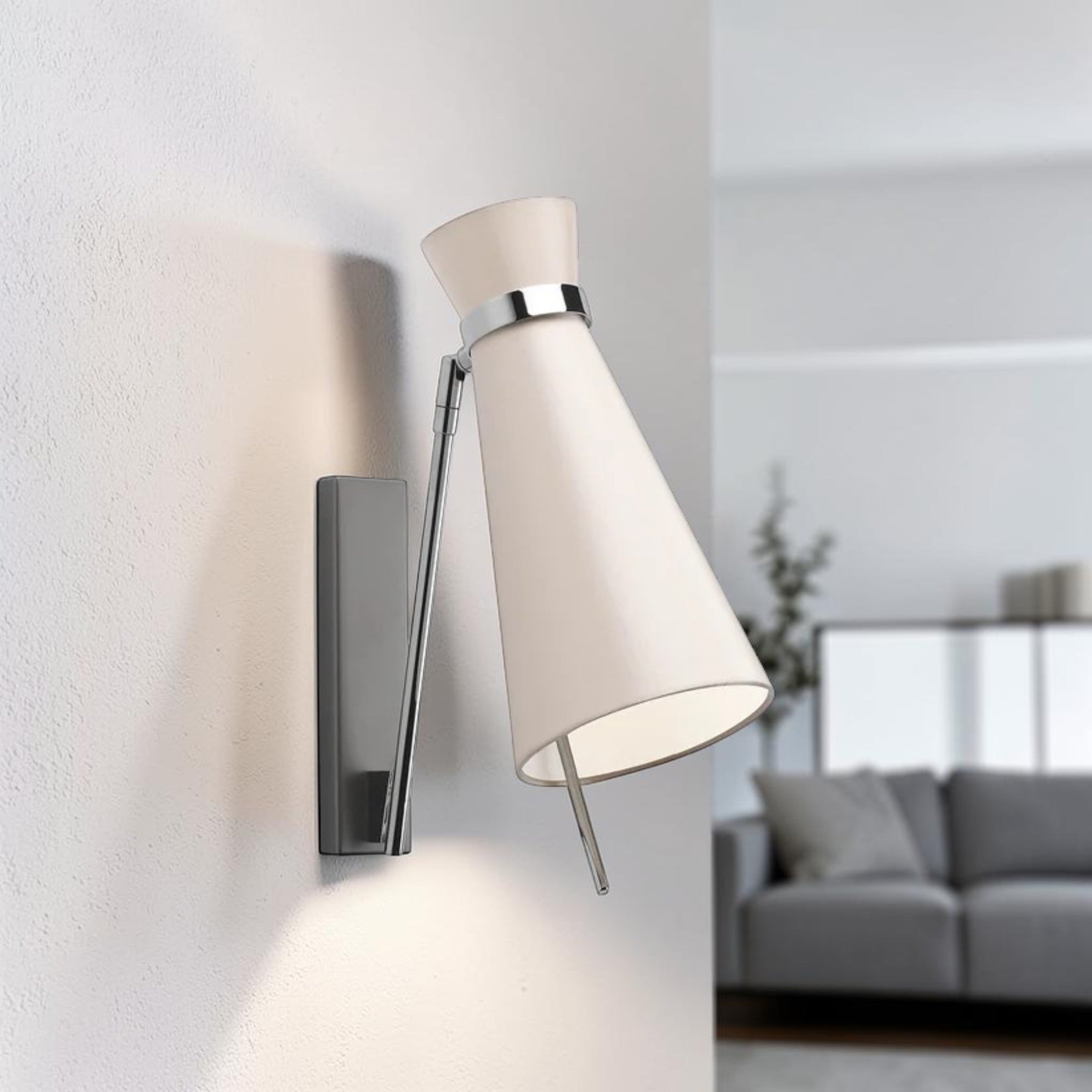Adjustable, Chrome Wall Light with Conical Shade