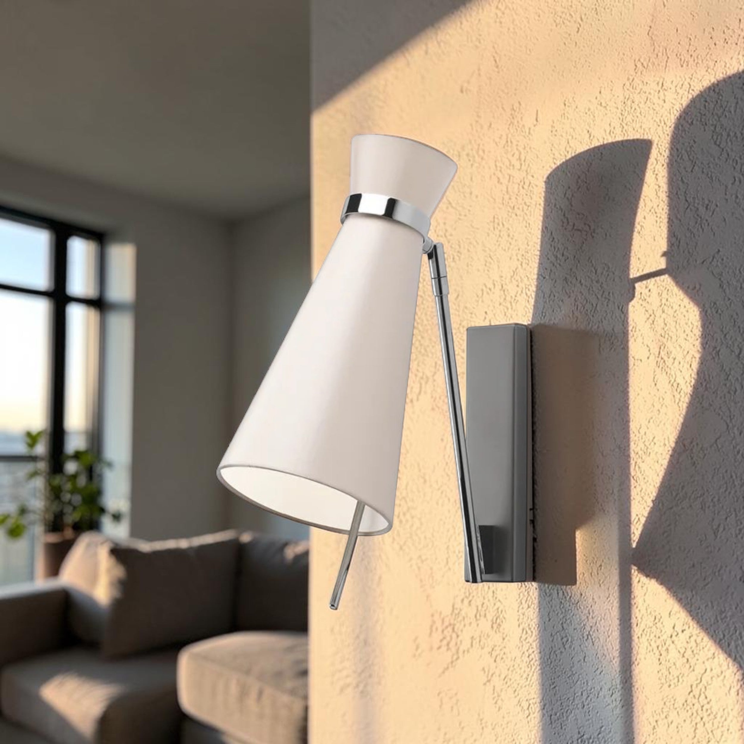 Adjustable, Chrome Wall Light with Conical Shade