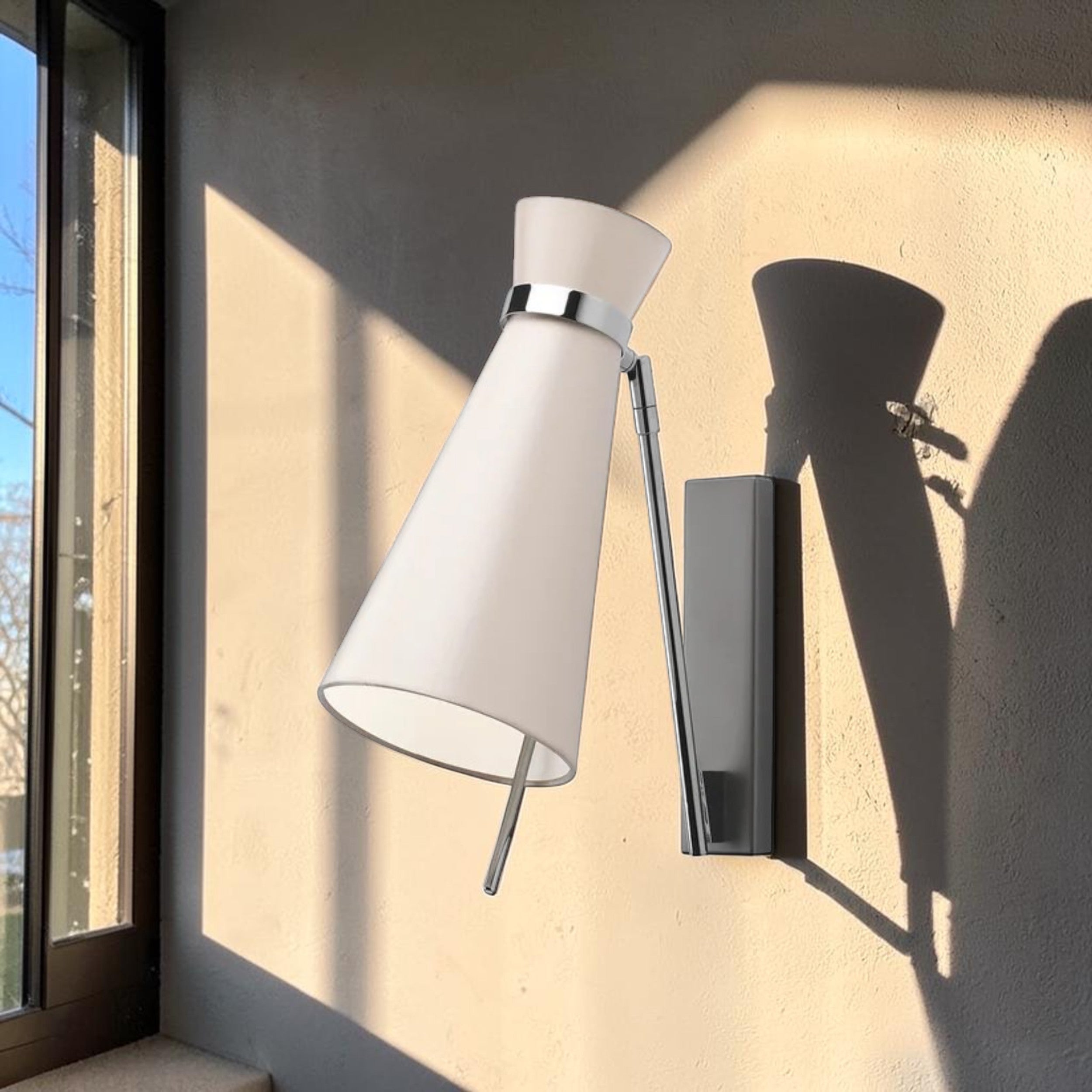 Adjustable, Chrome Wall Light with Conical Shade